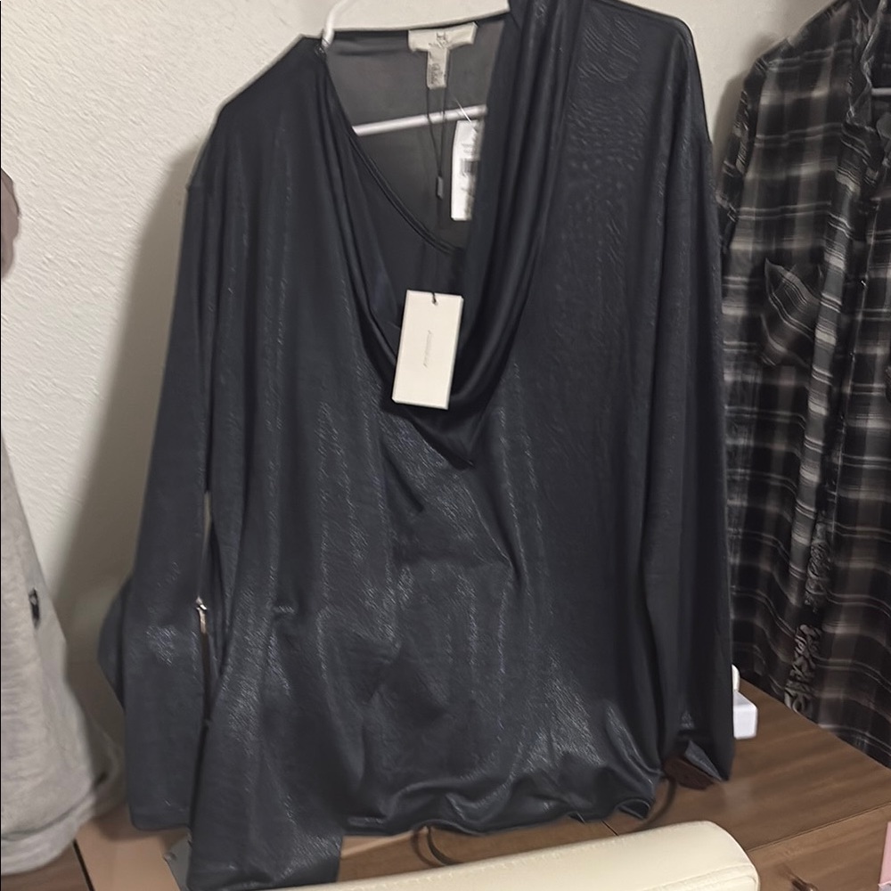 Shimmering Black Cowl Neck Top